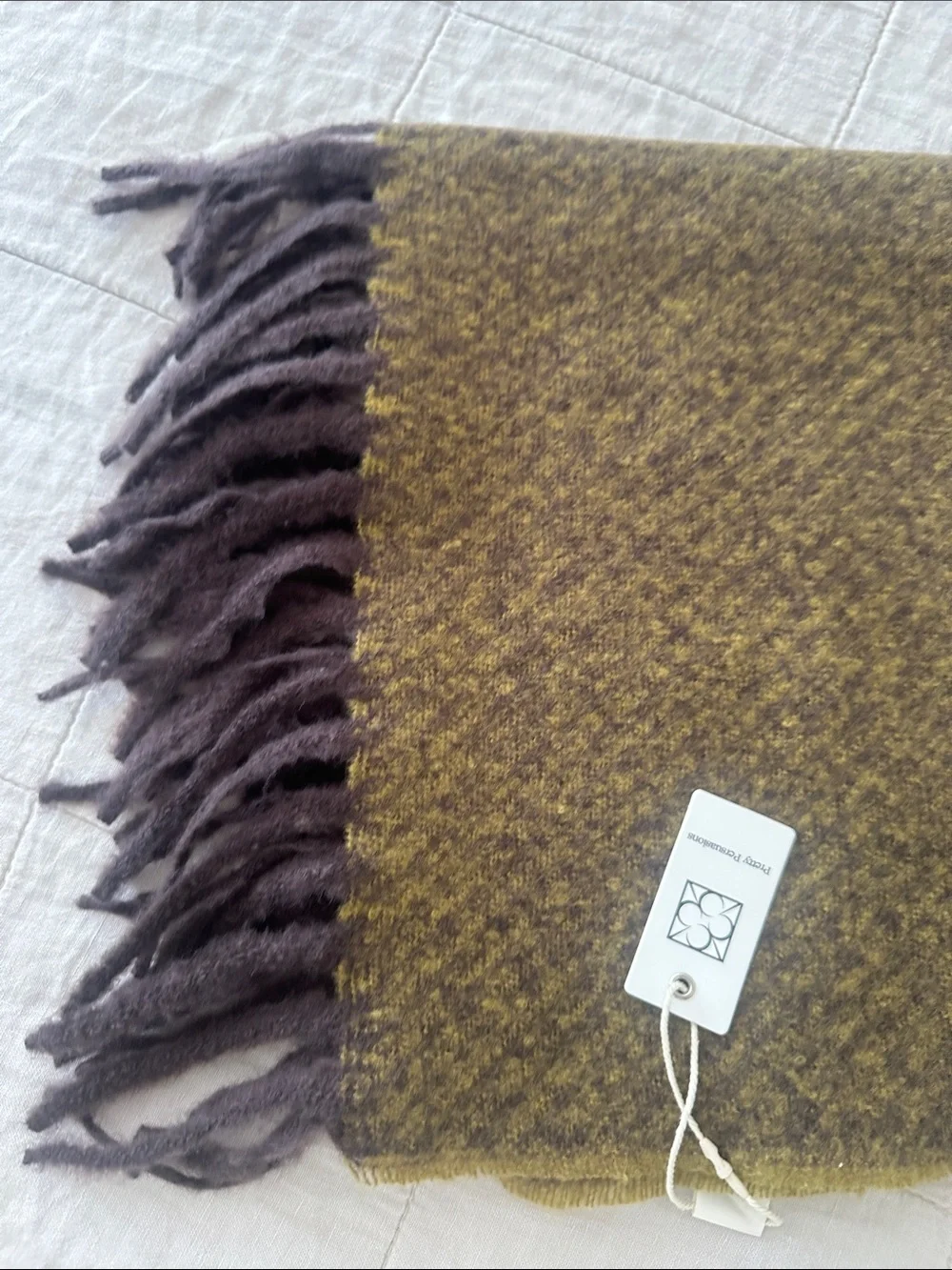 Pretty Persuasions Olive Green Wool Fringe Scarf